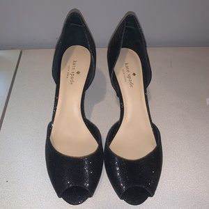 Kate Spade 3” Heel, Open-Toe, Black Sparkled